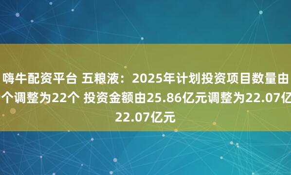 嗨牛配资平台 五粮液：2025年计划投资项目数量由19个调整为22个 投资金额由25.86亿元调整为22.07亿元